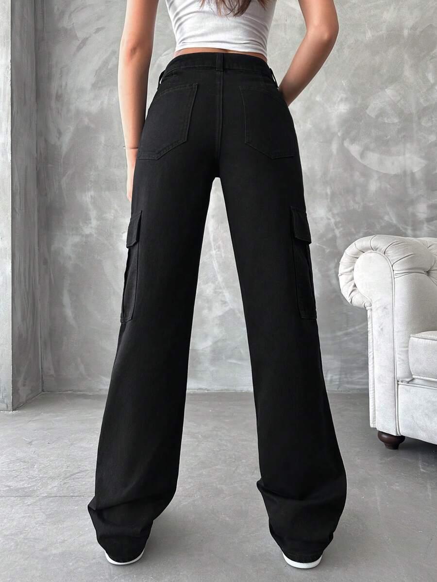 CZARNE SPODNIE JEANS SZEROKA NOGAWKA