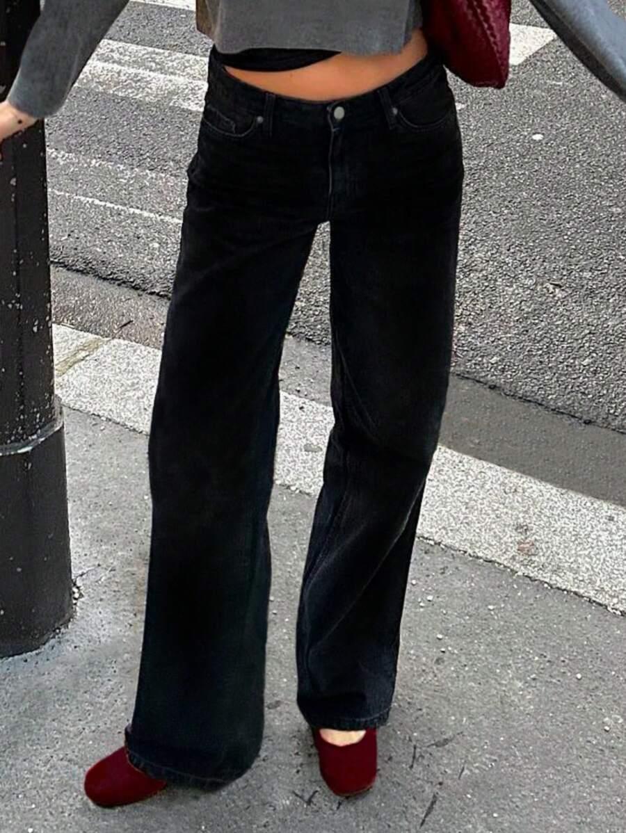 CZARNE PROSTE SPODNIE JEANS