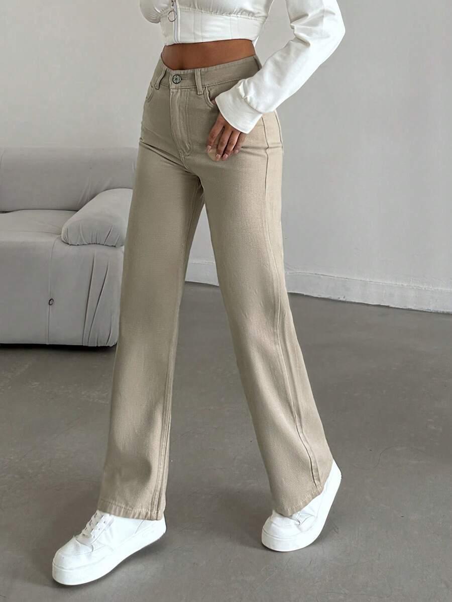 BEŻOWE SPODNIE JEANS