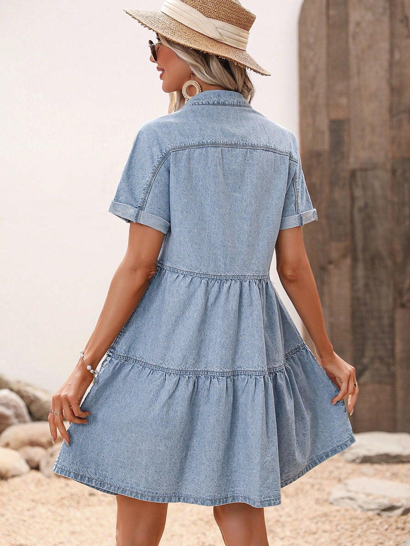 NIEBIESKA SUKIENKA JEANS KOŁNIERZYK
