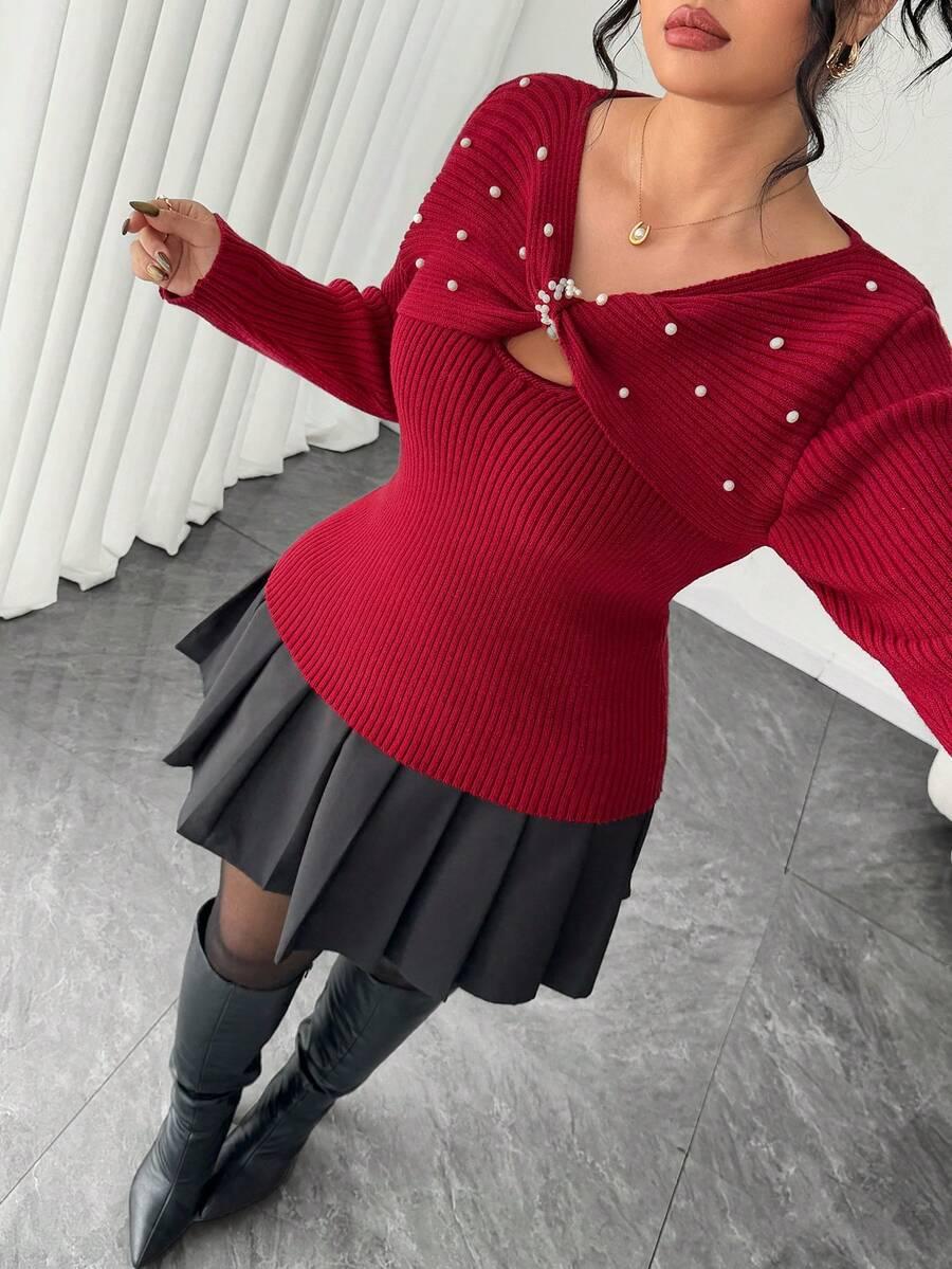 CZERWONY SWETER ZDOBIENIE 
