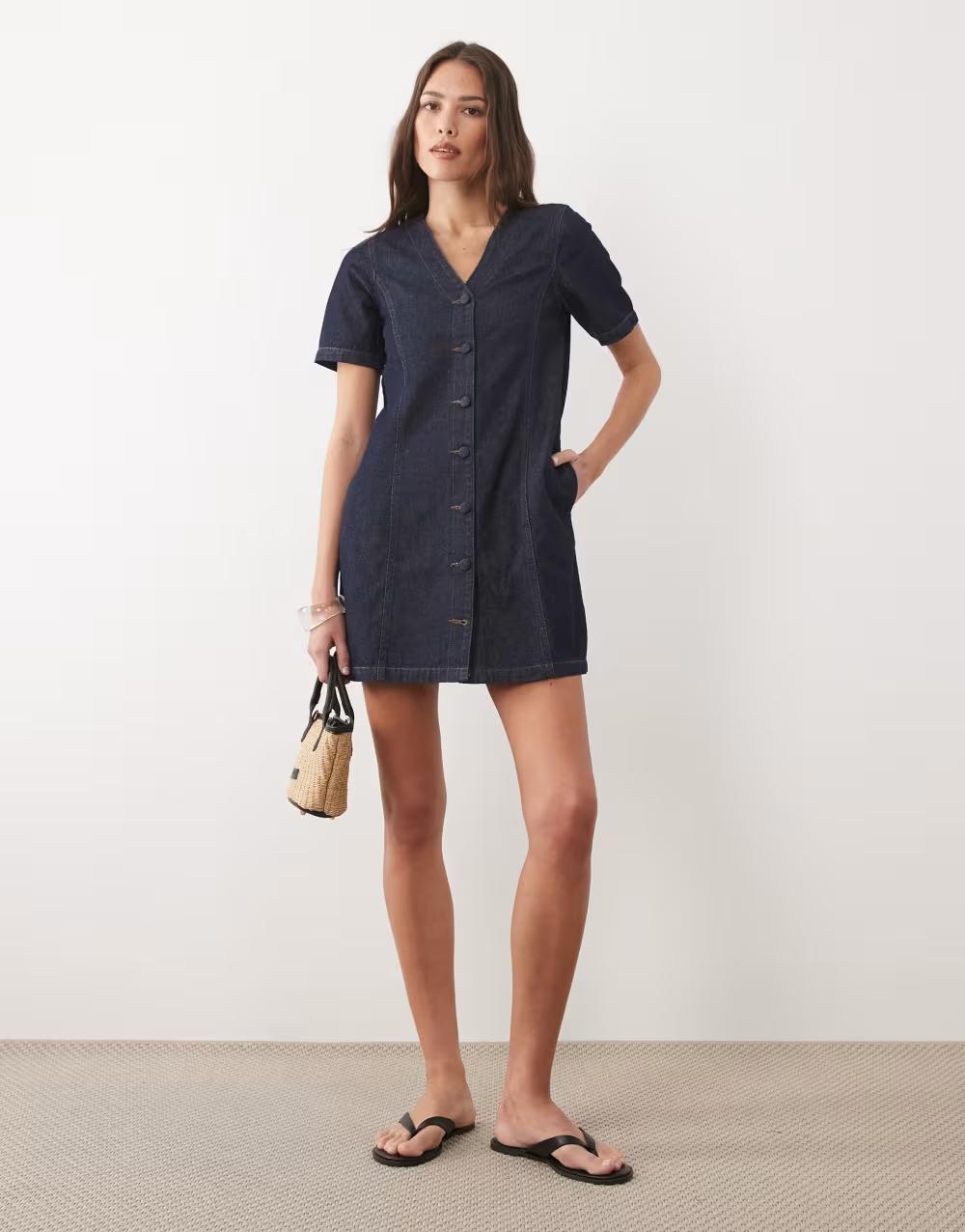 mini sukienka jeans v-neck