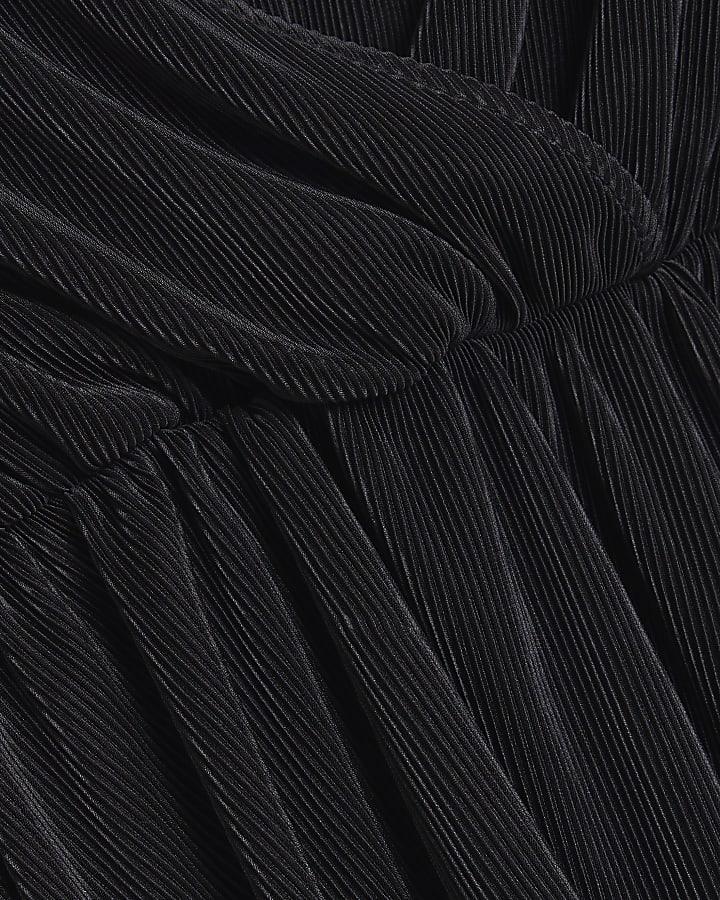 plisowana czarna bluzka wiązanie falbana