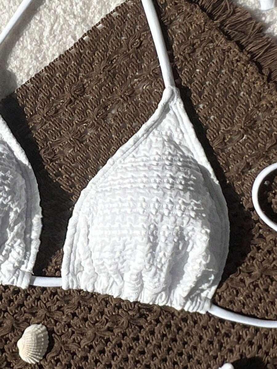 BIAŁY KOMPLET BIKINI TEKSTURA 