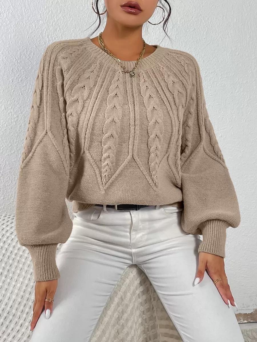 BEŻOWY SWETER OKRĄGŁY DEKOLT
