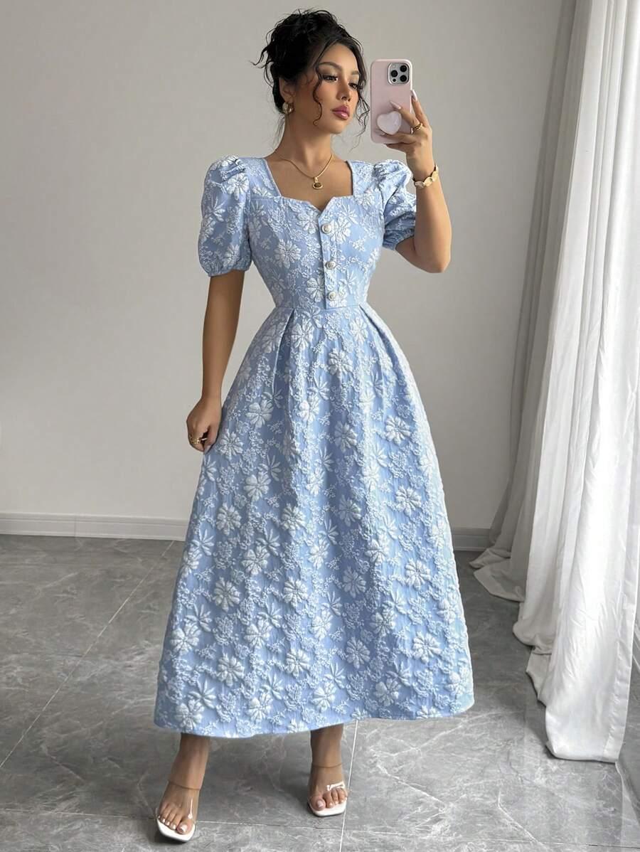 niebieska maxi sukienka kwiaty