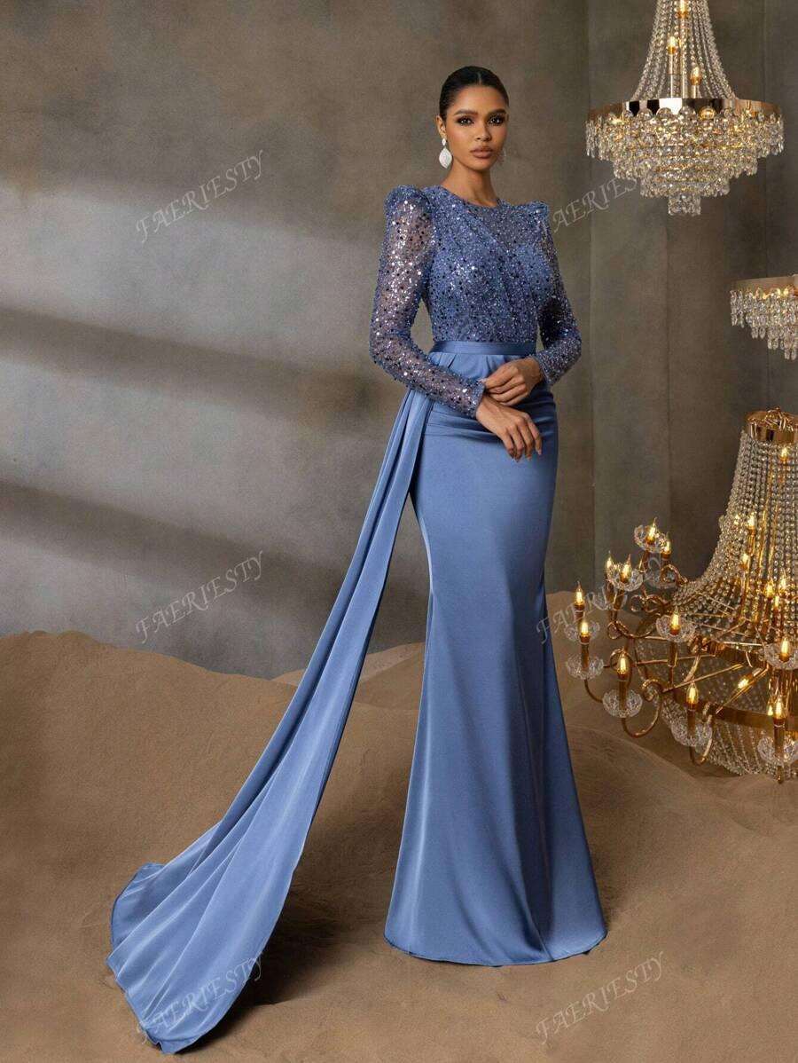 NIEBIESKA MAXI SUKIENKA CEKINY