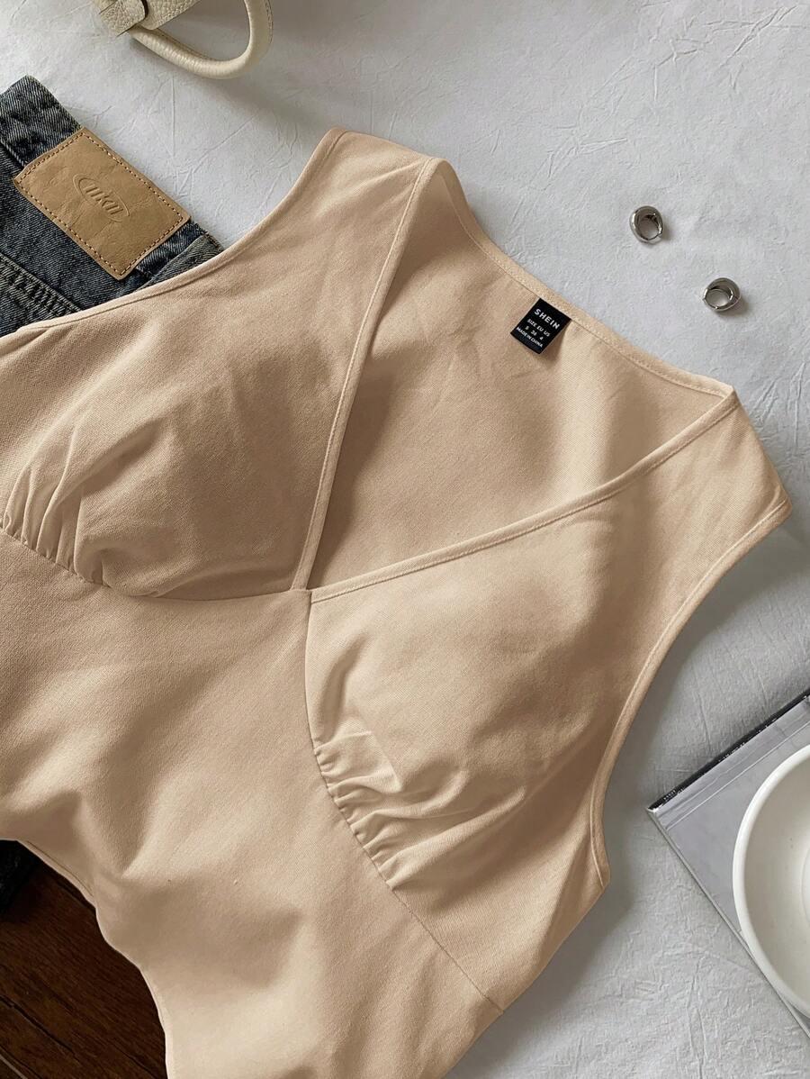 BEŻOWY TOP BEZ RĘKAWÓW v-neck