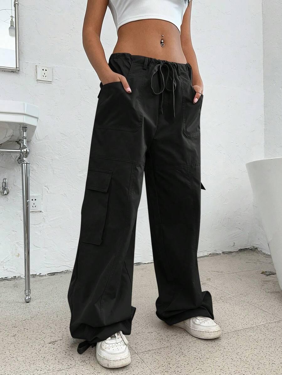 czarne spodnie kieszenie casual 
