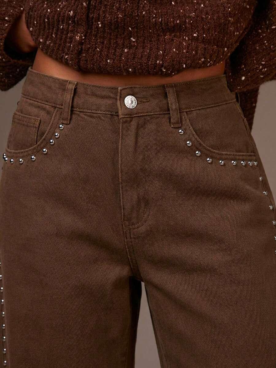 brązowe spodnie jeans 