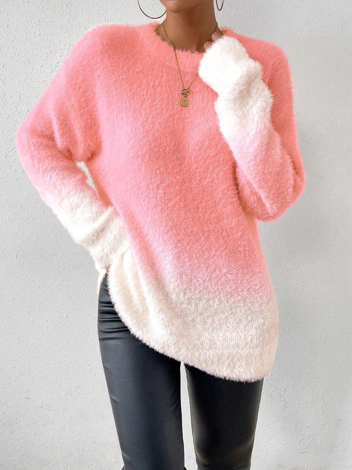 luźny sweter fluffy ombre casual 