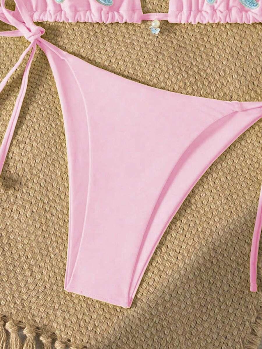różowy dół od bikini wiązanie 