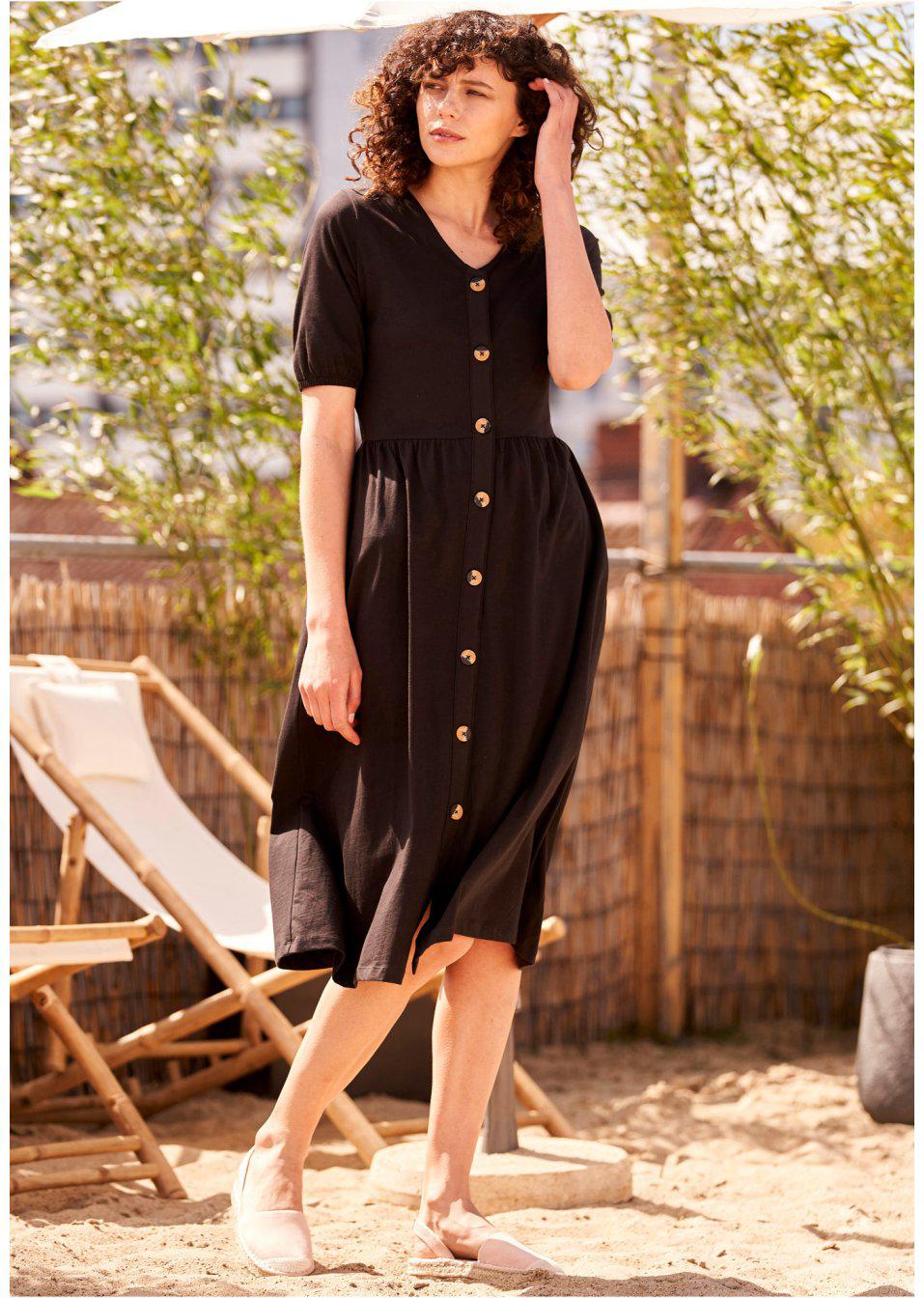 czarna midi sukienka v-neck 