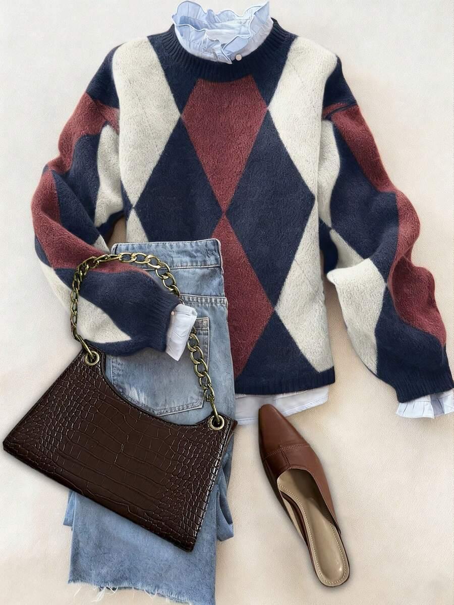 dzianinowy sweter wzór paski 