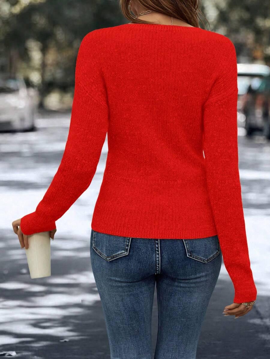 CZERWONY SWETER V-NECK