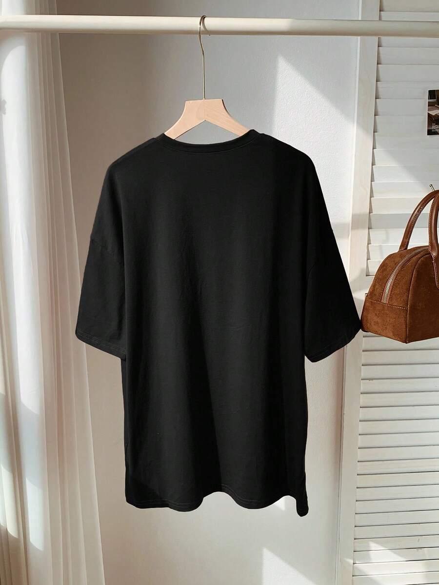 CZARNY T-SHIRT OKRĄGŁY DEKOLT 