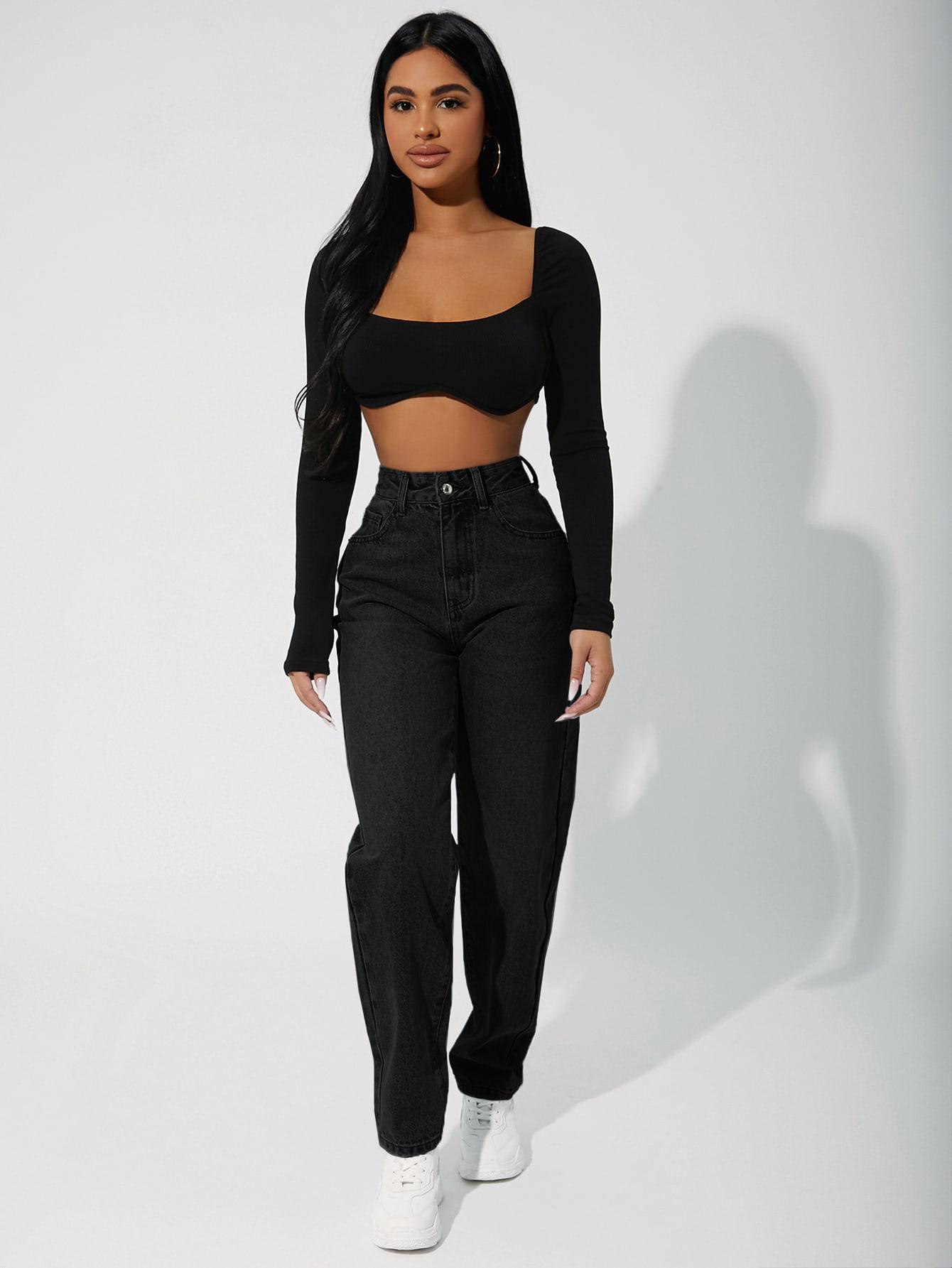 CZARNE SPODNIE MOM JEANS