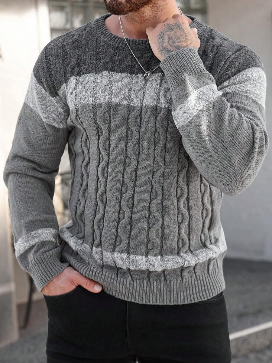 MĘSKI SWETER CASUALOWY Z OKRĄGŁYM DEKOLTEM