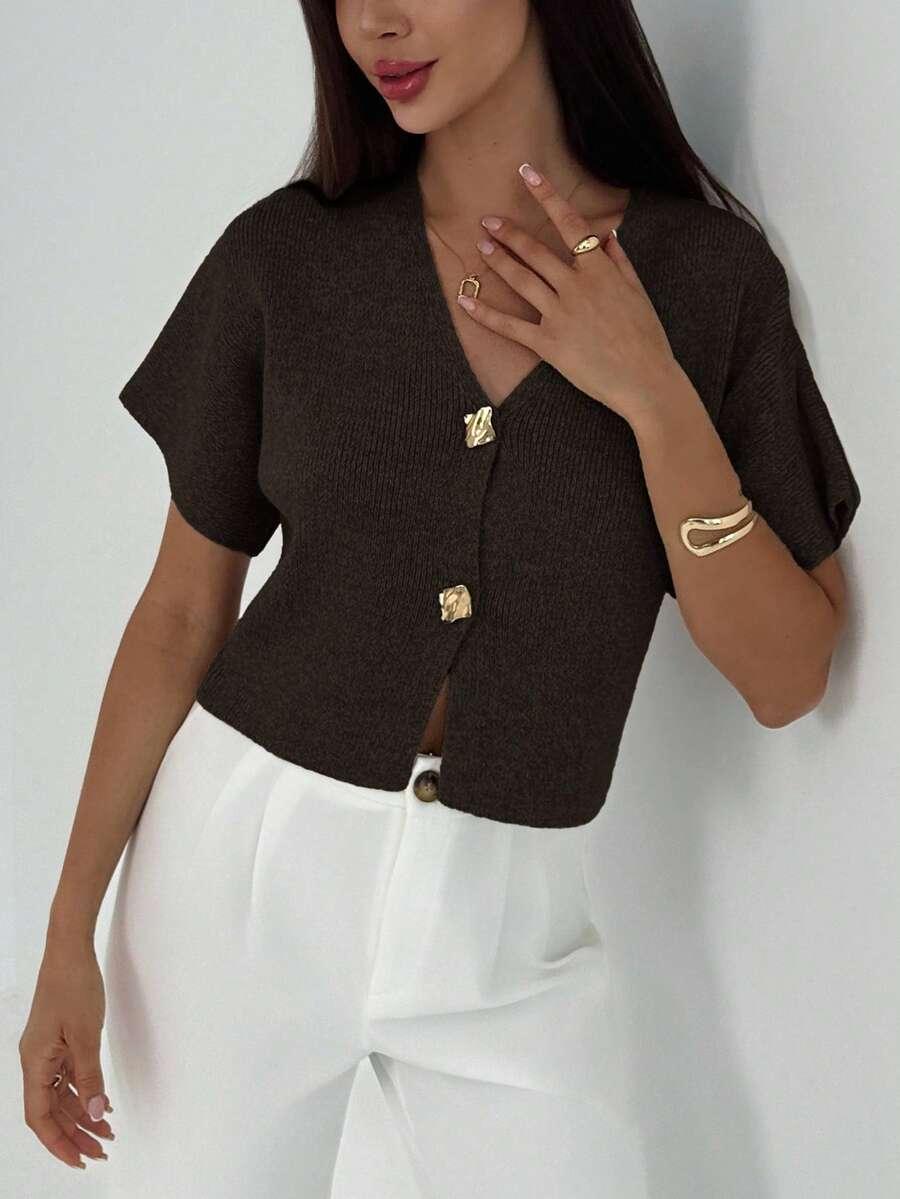 BRĄZOWY SWETER GUZIKi