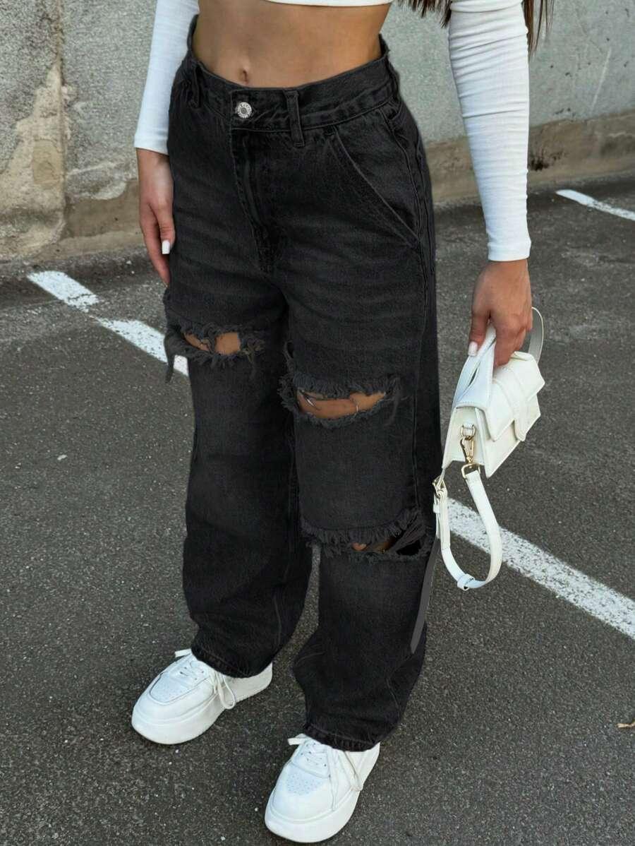 CZARNE SPODNIE JEANS