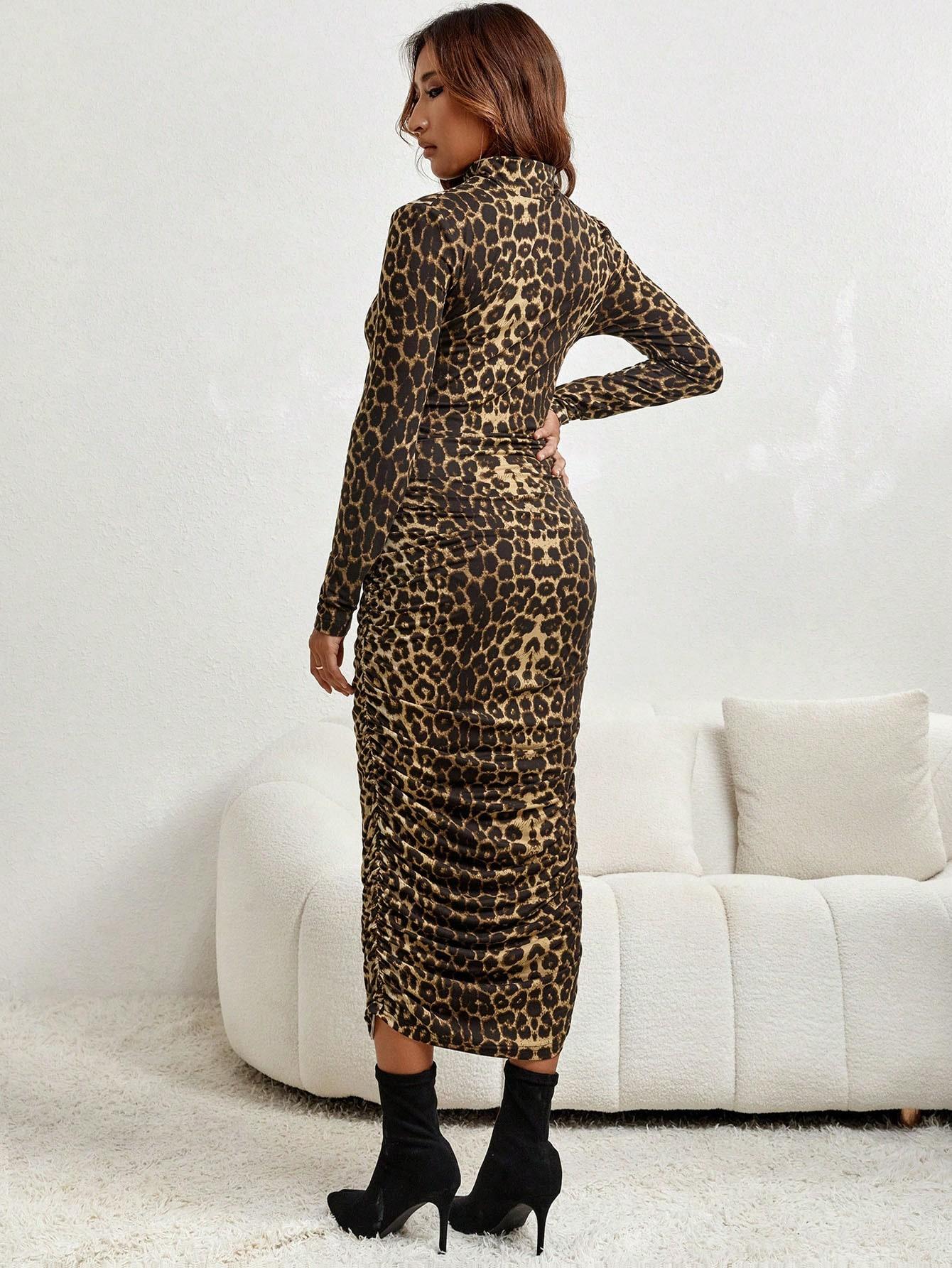 ciążowa maxi sukienka leopard print długi rękaw