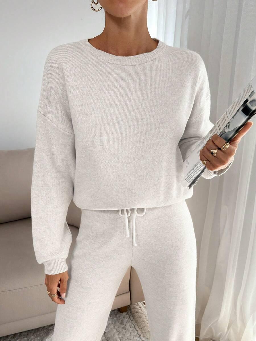 DZIANINOWY KOMPLET SWETER SPODNIE