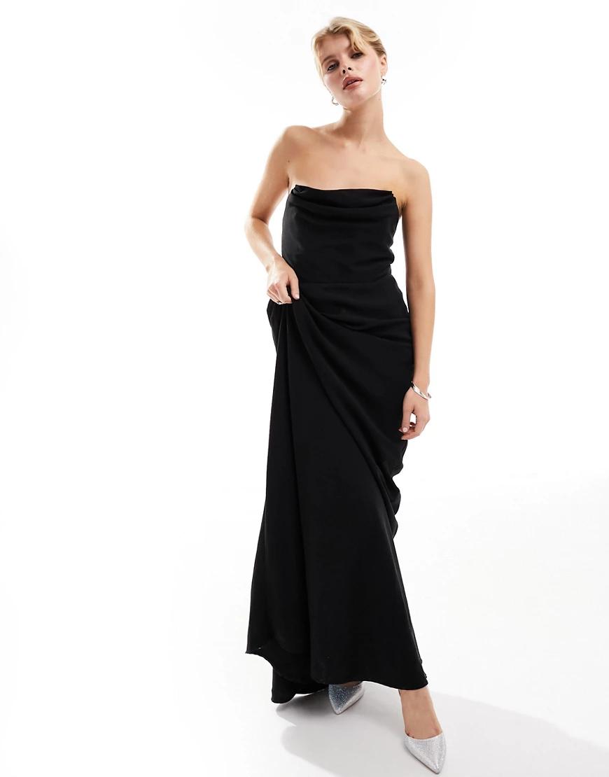 czarna marszczona sukienka bez ramiączek maxi gorset