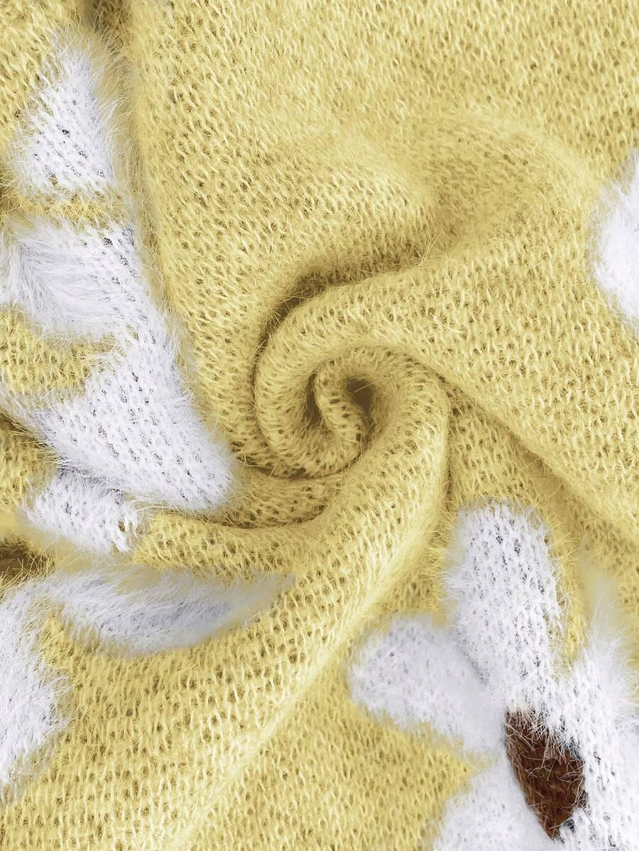 żółty sweter fluffy kwiaty