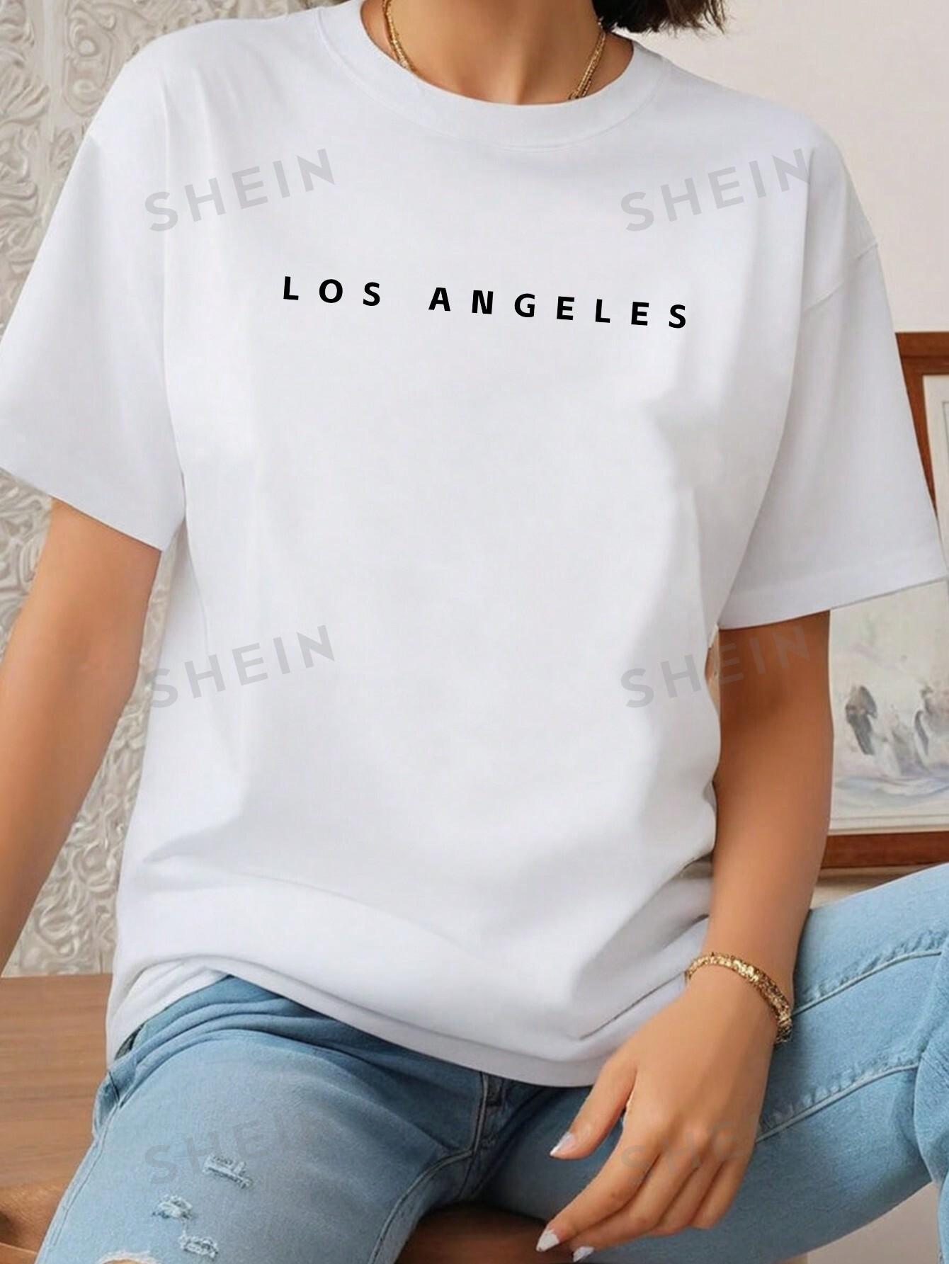 biały t-shirt z okrągłym dekoltem los angeles unisex