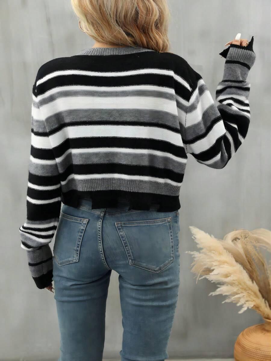 SWETER DAMSKI DEKOLT OKRĄGŁY W PASKI
