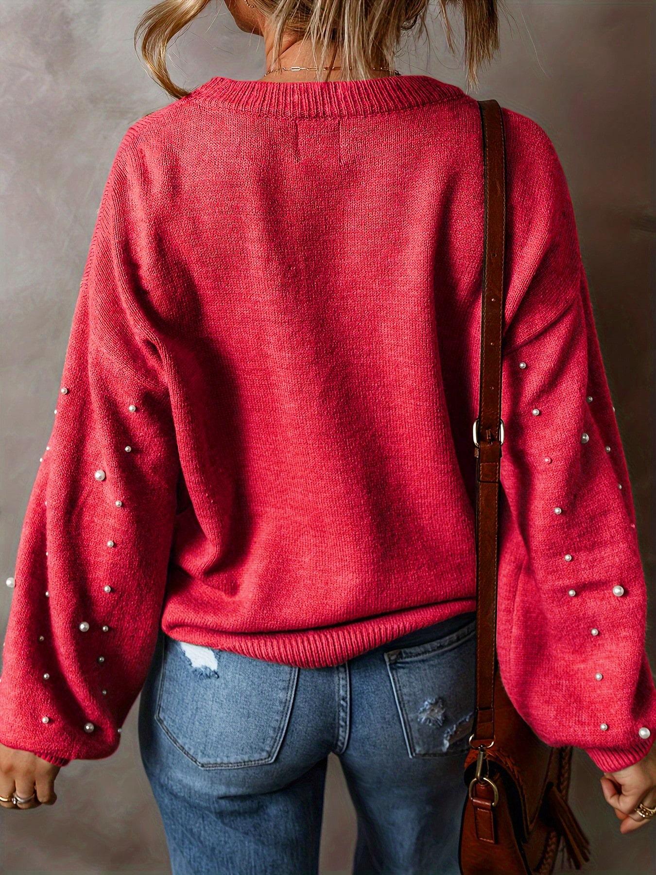 czerwony sweter zdobienie