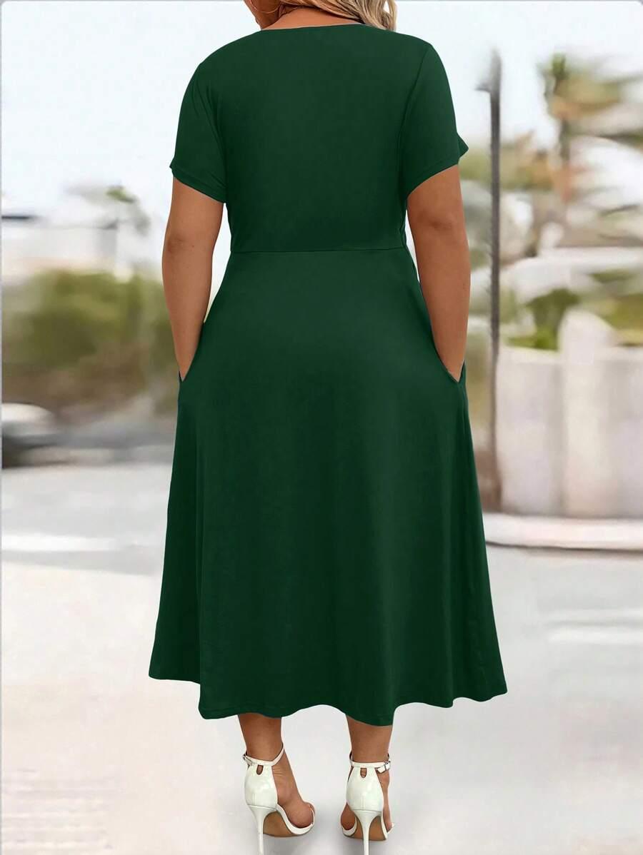 MIDI SUKIENKA KRÓTKI RĘKAW V NECK 