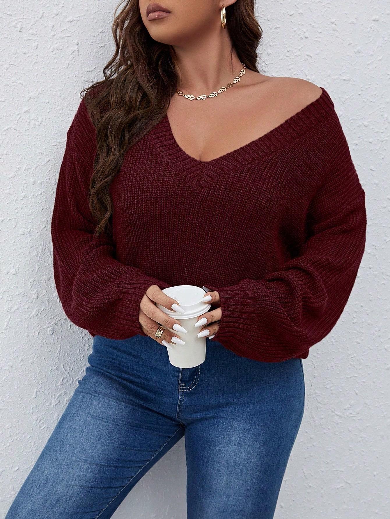 bordowy sweter v-neck