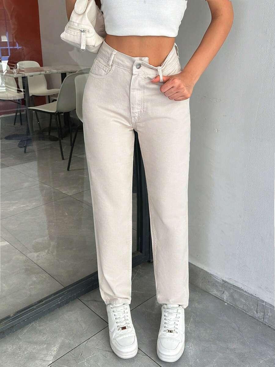 BEŻOWE SPODNIE JEANS