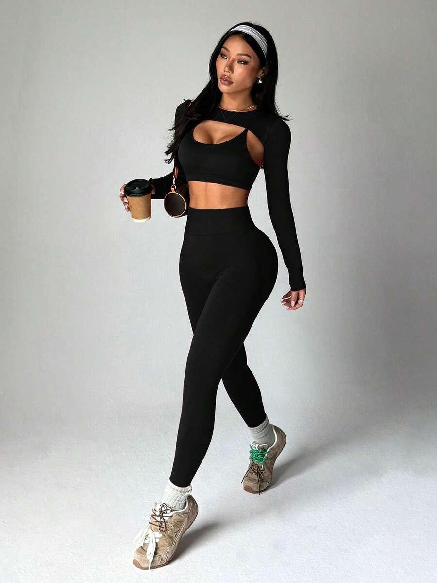 legginsy top narzutka komplet sportowy