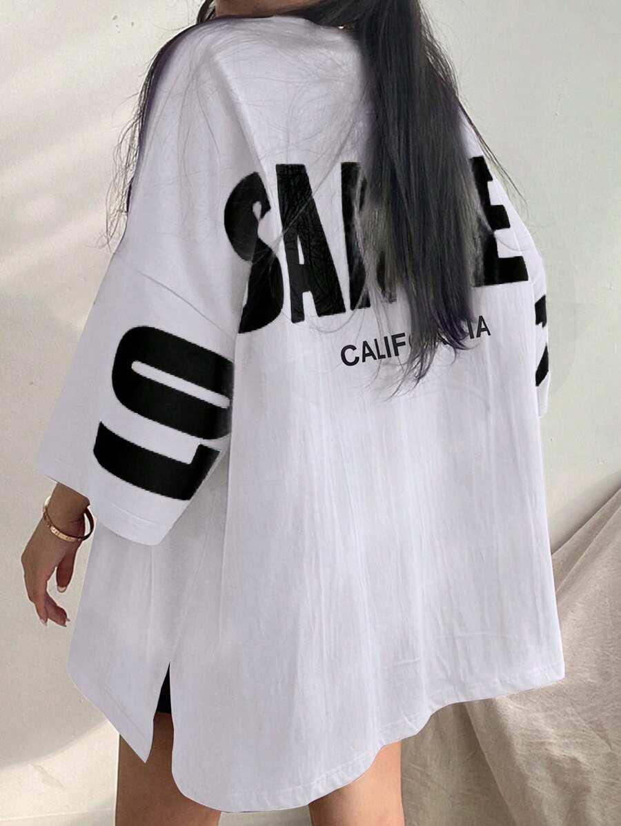 BIAŁY T-SHIRT OVERSIZE PRINT