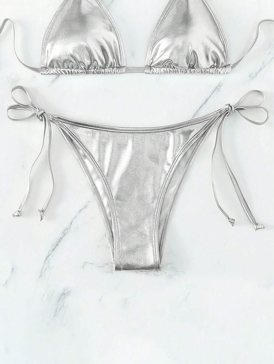srebrny wiązany dół bikini