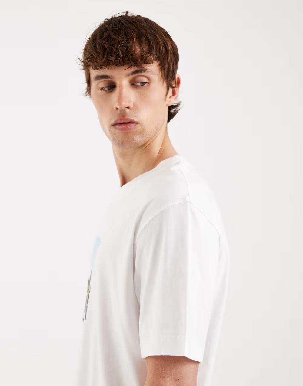 BIAŁY BAWEŁNIANY T-SHIRT NADRUK