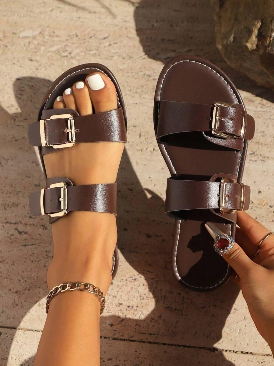 brązowe klapki casual 