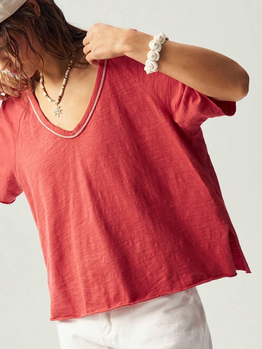 bluzka z krótkim rękawem v-neck