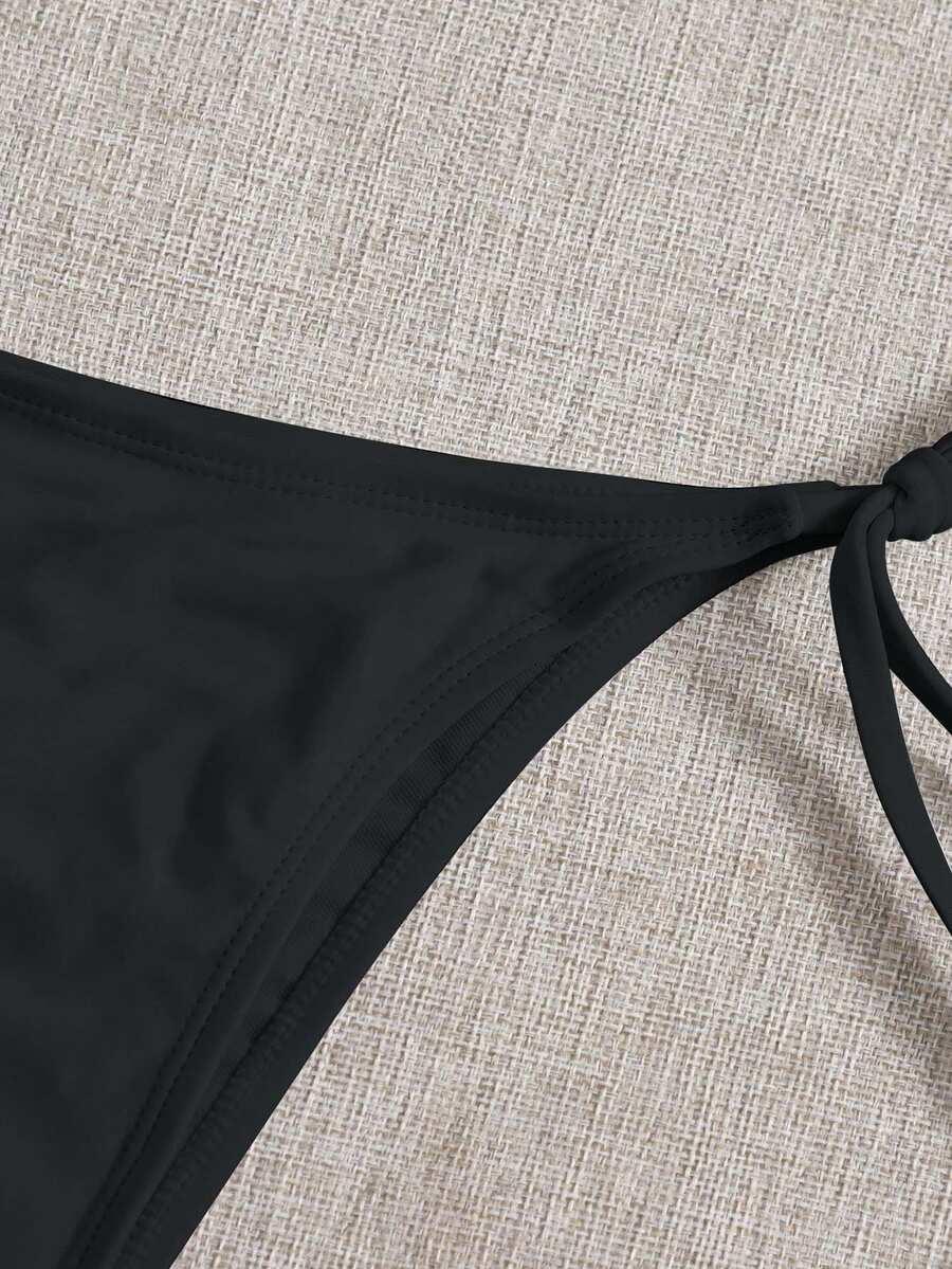 GŁADKI CZARNY DÓŁ OD BIKINI WIĄZANIE