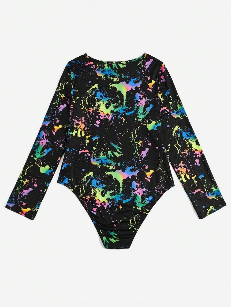 body długi rękaw print wycięcie