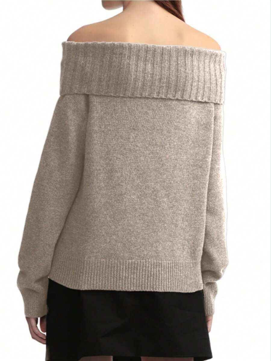BEŻOWY SWETER ODKRYTE RAMIONA