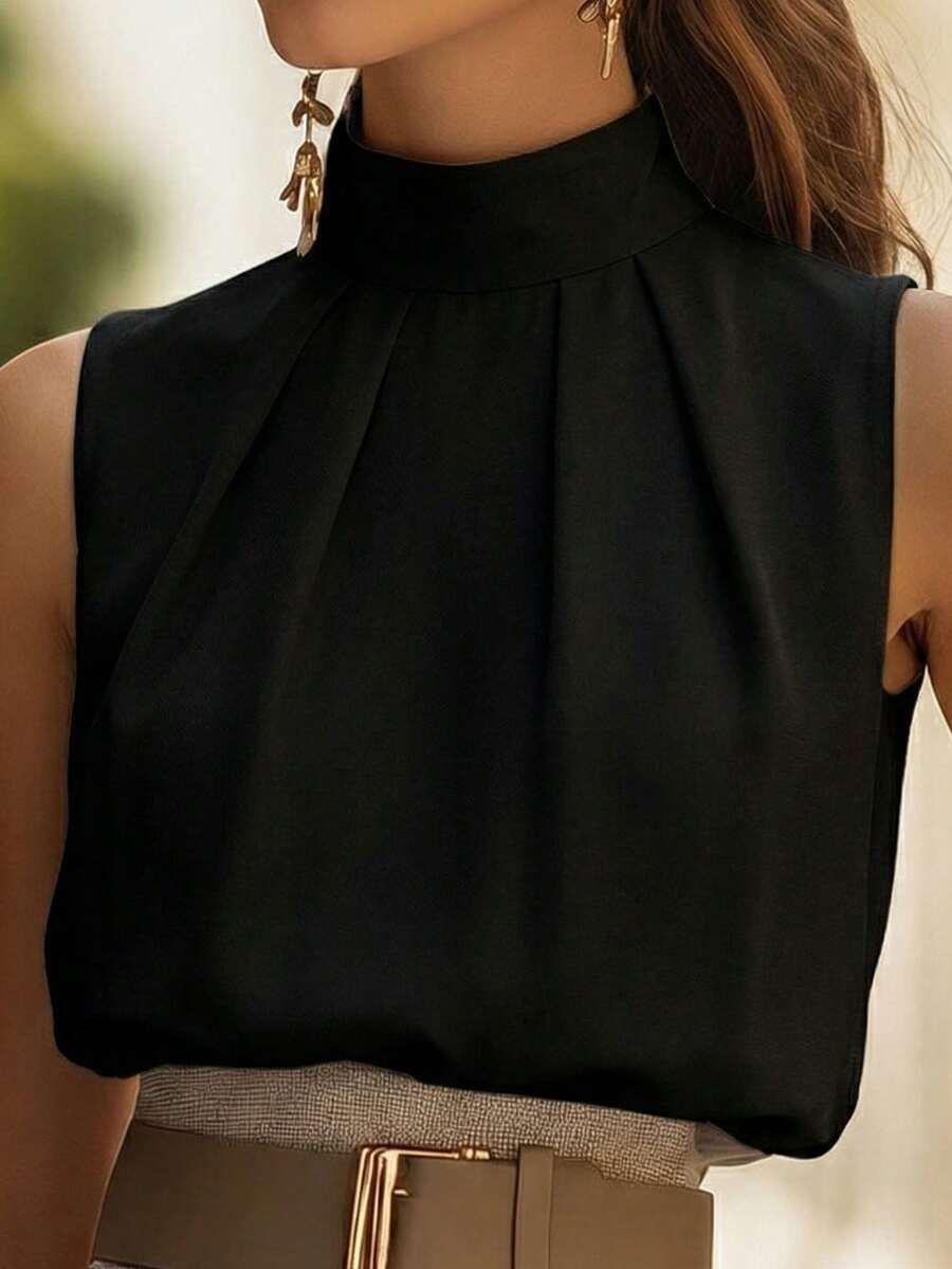 CZARNY ELEGANCKI TOP ZE STÓJKĄ 