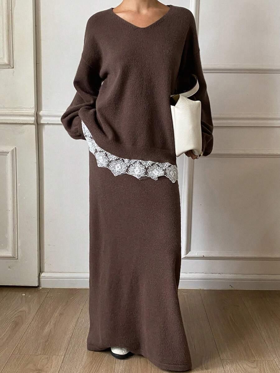 BRĄZOWY SWETER DŁUGI RĘKAW