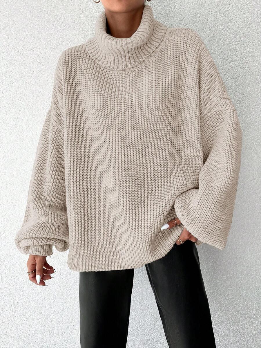 BEŻOWY DZIANINOWY SWETER GOLF