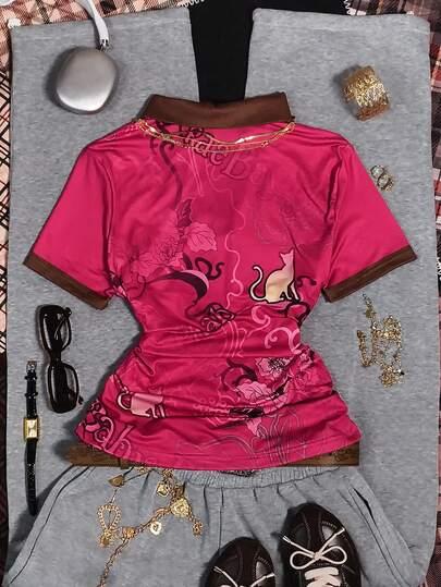 RÓŻOWA BLUZKA V-NECK