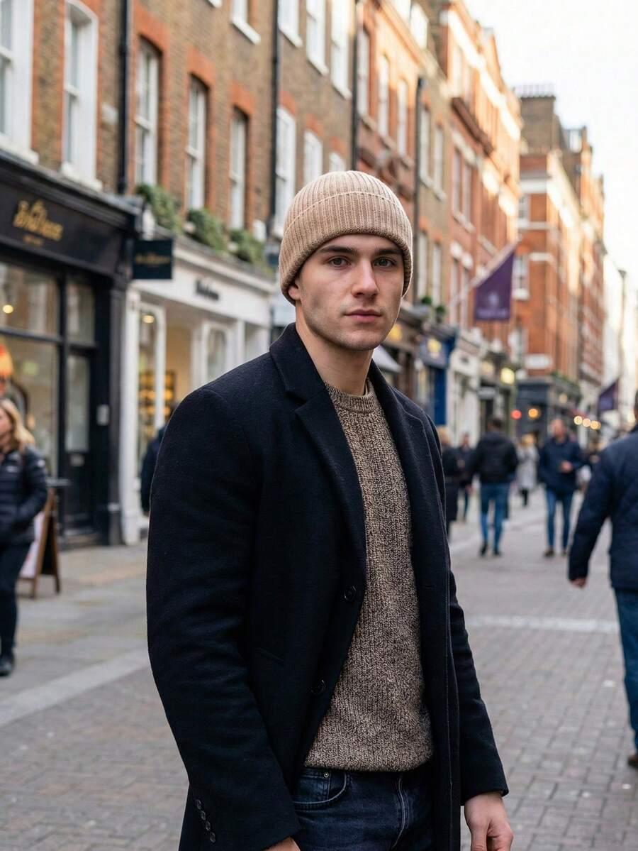 beżowa czapka beanie
