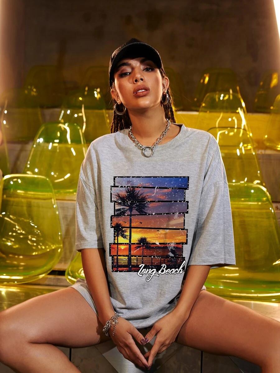 szary t-shirt nadruk