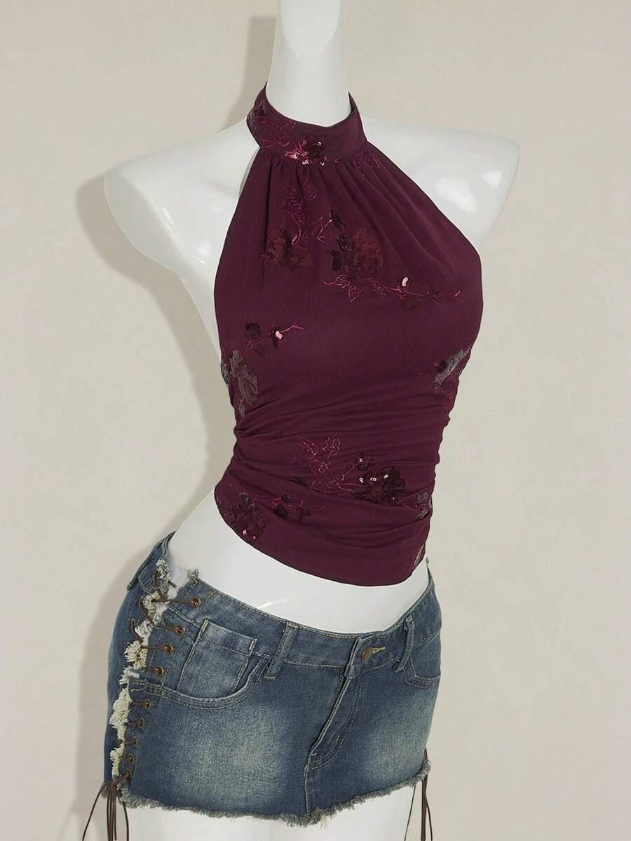 bordowy top zdobienie
